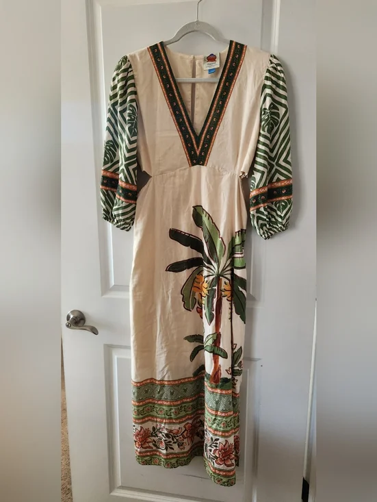 Farm Rio/ Anthropologie Palm V- Neck Midi Dress - Picture 7 of 9